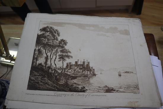 After Paul Sandby, five aquatints, Welsh views, published 1776, 22 x 30cm, unframed